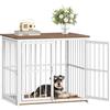 Fobyfurny Gabbia per Cani, 80 x 60 x 70cm, Marrone Rustico & Bianco | 3 Porte, Gabbia per Cani in Legno, Tavolo Supplemento, Cuccia Cane Interno, Cane di Taglia Piccola e Media, FPDC011FWR1