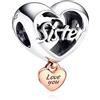 Rimgoris Argento 925 Charm per donna Bracciali Collana Sorella per sempre Amore Cuore Dangle Regalo Charm