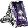 Yuren Anello a fascia in argento 925 con grande ametista e gemma di ametista per proposta di matrimonio, gioielli da donna taglia 6-10, US code 9, Argento