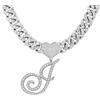 BLBLJERY Collane iniziali Catena cubana in argento per le donne Catena ghiacciata con ciondoli a forma di cuore Lettera Pendenti Catena personalizzata Nome Collana Hip Hop Gioielli Regalo, Piccolo