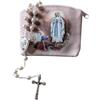 OVUNQUE PROTEGGIMI Madonna di Lourdes Rosario Tradizionale color Argento e vetro perlato, acqua di Lourdes sulla crociera, Collana di Preghiera Cattolica (con portarosa)