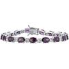 Bling Jewelry Bracciale da tennis in stile vintage tradizionale con alternanza di zirconi cubici a forma ovale AAA CZ 18 CT gemma simulata ametista viola a goccia per donna matrimonio placcato argento 7 pollici.