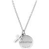 Gravado Collana da Bambina in Acciaio Inox con 2 Ciondoli Cerchio Croce - Personalizzata con Nome e Data - Scatola Regalo Inclusa - Catenina 50 cm