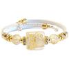 VENEZIA CLASSICA - Bracciale da Donna con perle in Vetro di Murano Originale e vera pelle Toscana, Collezione Lily, con foglia in oro 24kt, Made in Italy certificato (Bianco)
