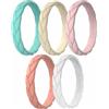 Egnaro Anello in silicone da donna, impilabile, larghezza 3,5 mm, spessore 2 mm, fede nuziale in gomma flessibile, design intrecciato a foglia, scanalature traspiranti per il fitness e il workout, 6.5