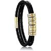 OTXIXTO Personalizzato 2-6 Nomi Braccialetti Personalizzata ID per Donna Uomo Vera Pelle Acciaio Inossidabile Perline Polsino Intrecciato Regali Damigella d'Onore Migliore Amico(Oro 6 Perline)