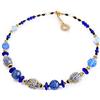 VENEZIA CLASSICA - Collana da Donna girocollo con perle in Vetro di Murano Originale, Collezione Diana, blu con foglia in oro 24kt, Made in Italy certificato