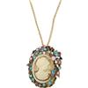 Qcbuegof - Collana con ciondolo ovale in cammeo con strass di cristallo, accessorio in gioielleria vintage fatto a mano, elegante accessorio per outfit, ciondolo multistrato decorato con cristalli