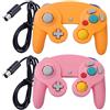 ONE250 Confezione da 2 controller classici per joypad con cavo, compatibile con Wii NGC Gamecube Game Cube (rosa e giallo)