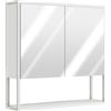 Mobile Bagno A Parete Con Specchio, Armadietto Con Mensola Regolabile E Ripiano Aperto, 60x16x60 Cm, Bianco