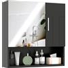 Armadietto Specchiera Bagno In Legno Con Mensole Regolabili E Ripiano Aperto, 54x15.2x55.3 Cm, Nero
