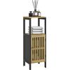 Mobiletto Bagno Con Ripiano Aperto E Armadietto, In Mdf E Bambù, 32x30x90.5 Cm, Nero E Color Legno