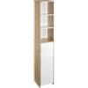 Scaffale Bagno Salvaspazio In Legno, Mobiletto A Colonna Con Ripiani, Armadietto E Cassetto, Bianco, 32.6x30x171.2cm