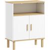 Mobile Bagno Autoportante Con Ripiano Regolabile, Bianco E Legno Naturale