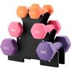 TEENO Set di manubri esagonali con supporto, 2 manubri da 3/2/1 kg, pesi per palestra a casa, per fitness, esercizi di forza e tonificazione, donne e uomini