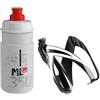Elite KIT CEO Nero Lucido + Borraccia JET 350 ml Trasparente Logo Rosso - Set Porta Borraccia per Bicicletta