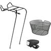 MADICKS Portacesto Anteriore Bici 28" con Cestino Ovale Nero e Fanalino LED Anteriore - Kit Completo per Bicicletta Olanda City Bike - Supporto Robusto per Installazione su Bici Passeggio Resistente