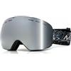 Msport Maschera da Sci e Snowboard Uomo/Donna con Lente Panoramica Specchiata, Anti-Appannamento e Protezione UV400, Ampio Campo Visivo e Comfort Ergonomico - Argento