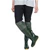 QTDZ Stivali Pesca Impermeabili, Stivali in Gomma Antiscivolo Leggera in PVC/Nylon con Restringimento Elastico, Pantaloni Trampolieri Spessi E Super Alti Taglia 35-45 per Uomo Donna,Verde,39 EU