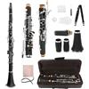 Yinfente Clarinetto professionale in legno di ebanite con chiave sol, piatto, 2 barili, con custodia, accessori per ance (tasto G)