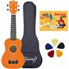 ffalstaff kit ukulele soprano satinato con corpo da 21 linea superior con borsa, metodo rapido l'ukulele ora e 5 plettri omaggio (Arancione)