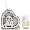 DLM Bomboniere DLM-A1006 Bomboniere utile Profumatore in vetro e legno linea Cuore orsetto cm 8x7,5x4 da 50 ml con 1 profumo e 1 scatola per Nascita Comunione Battesimo bimbo bimba Cresima Compleanno