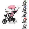 XUANYU 3in1 Triciclo Bambini Evolutivo Triciclo Bimba e Bimbo con Asta Parentale Regolabile/Removibile Triciclo Passeggino Leggero con Stoccaggio, Sedile Girevole e Cappottina Pieghevole (Rosa)