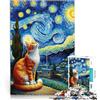 AITEXI Puzzle da 1000 pezzi per adulti Gatto arancione della notte stellata Divertimento in famiglia Giocattoli per la decorazione della casa 52x38cm