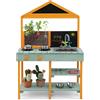 RELAX4LIFE Cucina Giocattolo da Esterno per Bambini, Set da Cucina in Legno con Fornello, Lavagna, Rubinetto, Fioriera Trasparente, Regalo Perfetto per Bambini dai 3 ai 7 Anni (Verde)