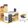 HOMASIS Set di Cassa Supermercato Giocattolo in Legno, Supermercato Giocattolo per Bambini con Carrello Spesa Bambini, Lavagnette, Negozio Giocattolo Educativo Montessori per Bambini da 3+ Anni