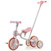 GYMAX Triciclo Multifunzionale 4-in-1 per Bambini, Bicicletta d'Equilibrio per l'Allenamento dei Bambini con Maniglia Regolabile, Altezza del Sedile a 2 Livelli e Manubrio Reversibile (Rosa)