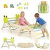 COSTWAY 7 in 1 Set da Arrampicata per Bambini, Giocattoli da Arrampicata in Legno con Rampa Scala e Arco, Gioco del Labirinto, Giochi Montessori per Bambini 1 Anni + (Rana 3 Pezzi con Rete, Verde)