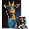 LLONGKT Puzzle per adolescenti con giraffa che beve un drink, puzzle da 1000 pezzi, aiuta il cervello a esercitare i giocattoli avvincenti per coltivare la pazienza, un'opera d'arte (38x26cm)