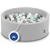 KiddyMoon 90X30cm/300 Palline ∅ 7CM Piscina di Palline Colorate per Bambini Tondo Fabbricato in EU, Grigio Ch:Bianco/Grigio/Menta