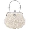 AMEEDA Pochette Perla da Donna Borse da sera con perle di conchiglia Pochette in metallo con perline con catena Borsa da sposa for borse da ballo(Color:YM3101 pearl white)