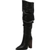 CUTEHEELS Stivali sexy da donna, al ginocchio, con pizzo quadrato e tacco alto, ecopelle nera, 37 EU