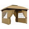DecHome - Gazebo da Giardino 3.4x3.4m con Pareti Protezione UV e Tetto a 2 Livelli colore Beige