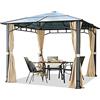 TOOLPORT Gazebo da giardino 3x3 m telaio in alluminio tetto in policarbonato da ca. 8 mm gazebo da giardino 4 teli laterali color crema