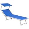 Enrico Coveri Mare Lettino Pieghevole Professionale in Alluminio, con Tetto Parasole e Rivestimento in Textilene, Perfetto per Spiaggia, Piscina e Giardino (Blu Chiaro)