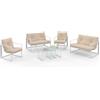 IDMarket - Nairobi Set di mobili da Giardino Bassi a 6 posti in Acciaio Bianco con Cuscini Beige