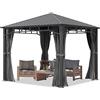 TOOLPORT Gazebo da giardino 3x3 m tetto hardtop in acciaio 4 teli laterali color grigio, profilo ca. 90x90 mm