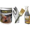 Chimiver Kit RIGENERANTE Outdoor - rigenera superfici in Legno da Esterno, LIOS GRIGIOFF detergente per legni ingrigiti e Raincoat Trattamento rinnovatore e protettore + Pennello e Guanti.