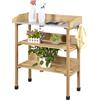Yaheetech Tavolo da Giardino per Piante in Legno con Gancio Spazioso Banco da Lavoro con Piano in Metallo per Giardinaggio 77 x 37 x 90 cm Marrone