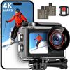 ODDV Action Camera 4K60FPS 30MP con LCD frontale e touch screen posteriore, fotocamera subacquea con zoom 5X, fotocamera impermeabile 132 m, EIS, telecomando WiFi (nero)