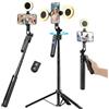 HUGSEE Treppiede per iPhone da 180 cm con luce e rotazione a 360° che segue il movimento, treppiede per iPhone, fotocamera Android, GoPro, luce ad anello, bastone per selfie per registrazione video live
