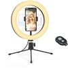 KJsdaADSA Anello luminoso a LED da 10 pollici con supporto per treppiede e supporto per telefono, luce ad anello per selfie dimmerabile per telefono Trucco selfie YouTube Video