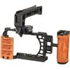 Generico Compatibile for Sony A6000 A6100 A6300 A6400 Stabilizzatore for gabbia for fotocamera con manico in legno Staffa DSLR for slitta fredda 1/4 e 3/8(ABC)