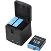Andoer Pile Ricaricabili Batteria Da 3 Pezzi Da 1800 Mah + Caricabatteria A 3 Slot Con Porta Usb Compatibile Con Gopro Hero 12/11/10/9