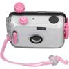 Bvznmilhd Macchina fotografica a pellicola da 35 mm riutilizzabile con custodia impermeabile per lo snorkeling, obiettivo da 28 mm F/9, velocità dell'otturatore 1/100 s, macchina fotografica (Bianco rosa con