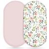 Odot Set di 2 Lenzuolo con Angoli Neonato, Lenzuola per Carrozzina Lenzuola da Culla Copri Fasciatoio Bambino Coprimaterasso in Cotone Morbido con Fascia Elastica (Rose Rosa,82x41cm)